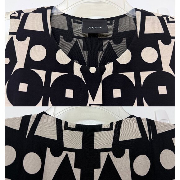 Akris Kaleidoscope Print Maxi Dress Pleated Black White Geometric Wool Silk 6 - Picture 4 of 16